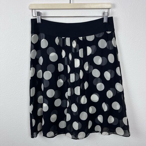 Ann Taylor Skirt Womens Two Silk Chiffon Polka Dot Whimsy Preppy Gothic Black - Picture 1 of 11